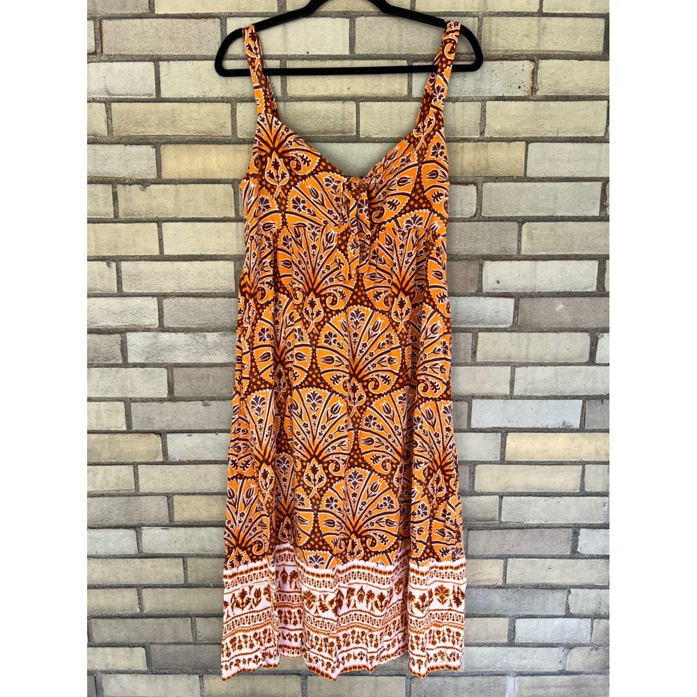 Knox Rose Orange Medallion Paisley Tie Front Midi Dress Size Small